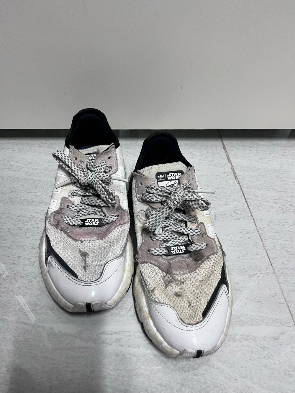 adidas Star Wars White and Gray Lace-Up Sneakers